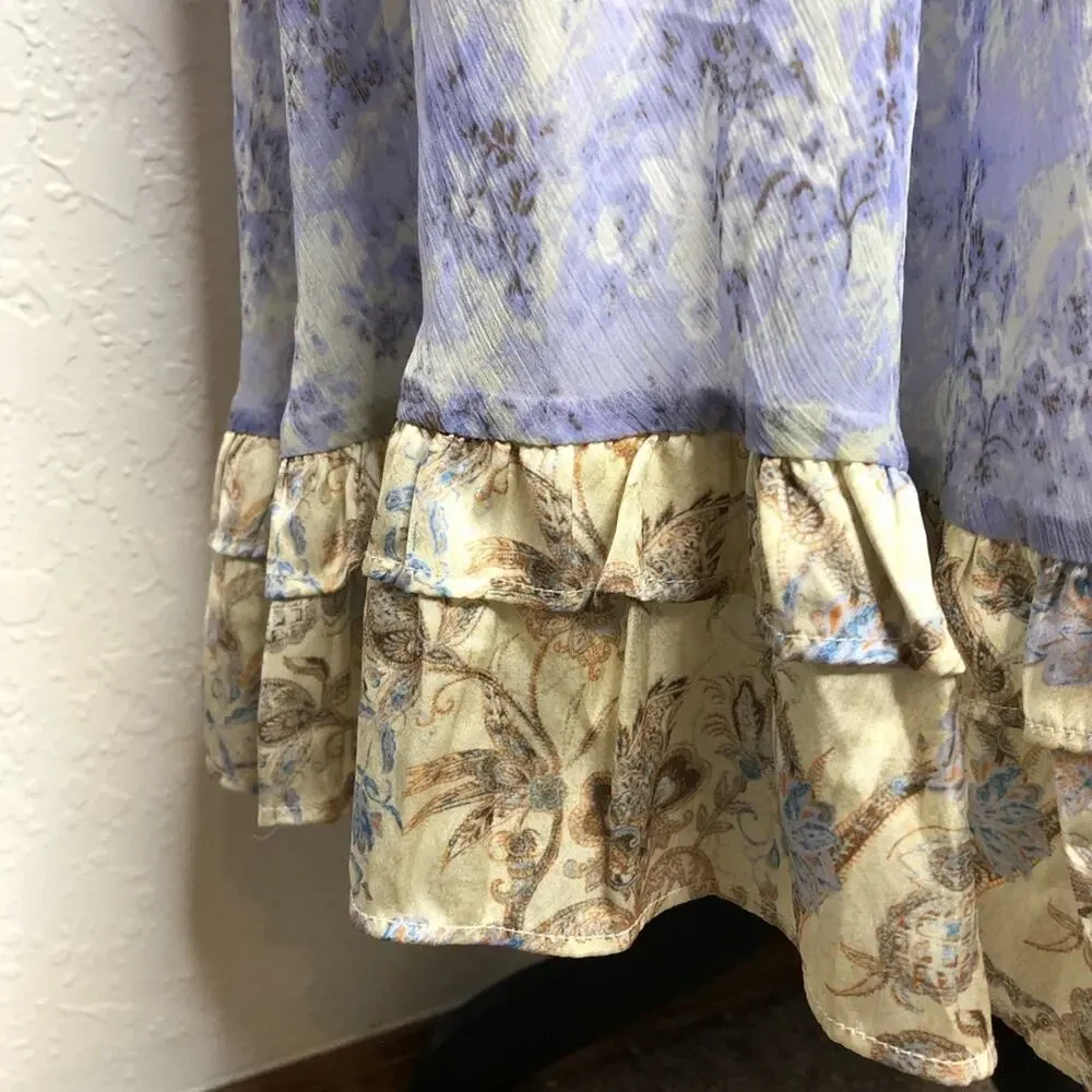 ASOS Design purple white gold floral cottagecore prairie midi dress size 14 NWT